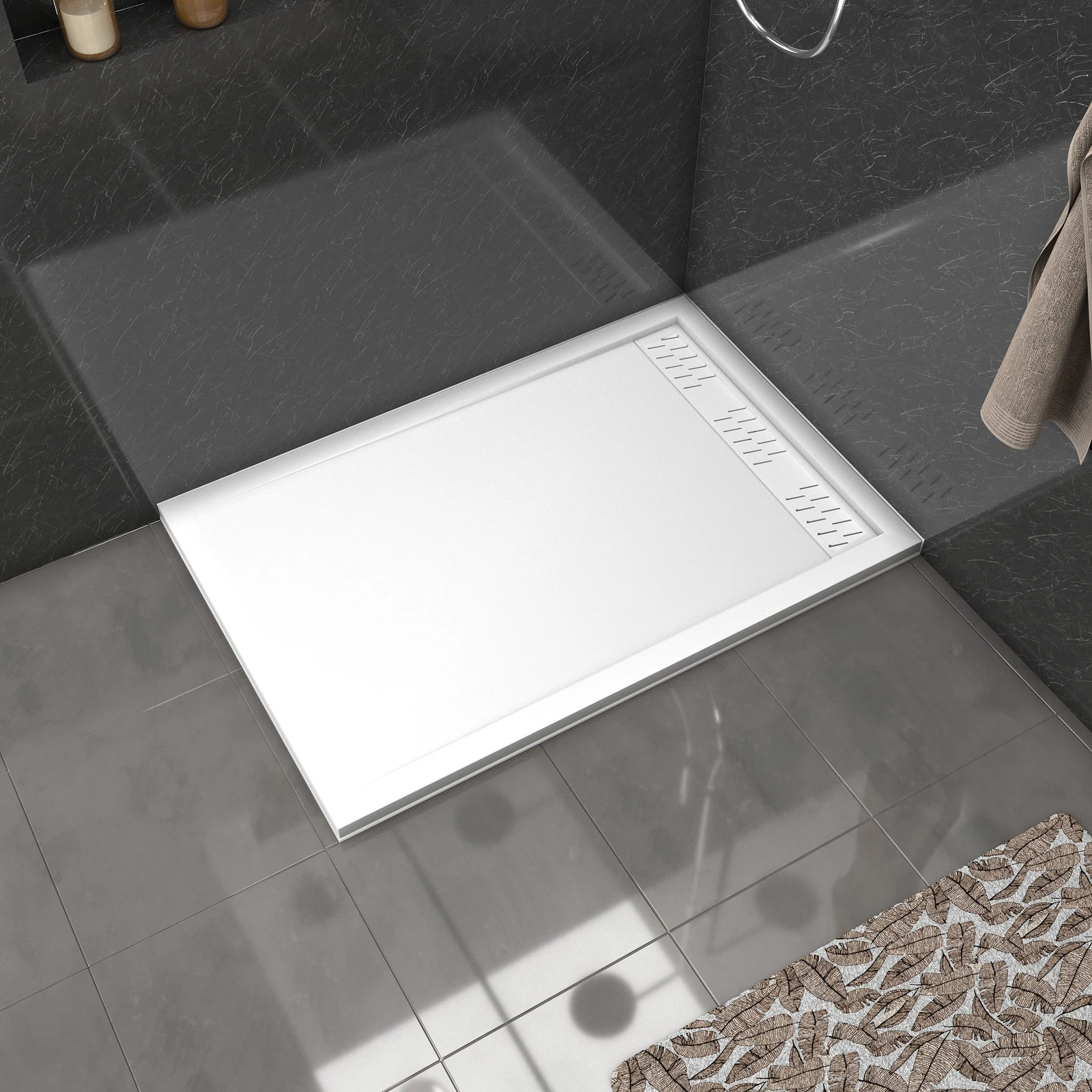 Receveur en acrylique Blanc 80x120x4 cm + Grilles Linéaires Chrome et Blanche - WHITENESS II Receveur en acrylique Blanc 80x120x4 cm + Grilles Linéaires Chrome et Blanche - WHITENESS II