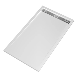 Receveur en acrylique Blanc 80x140x5 cm - Grille Linéaire Chrome - WHITENESS II