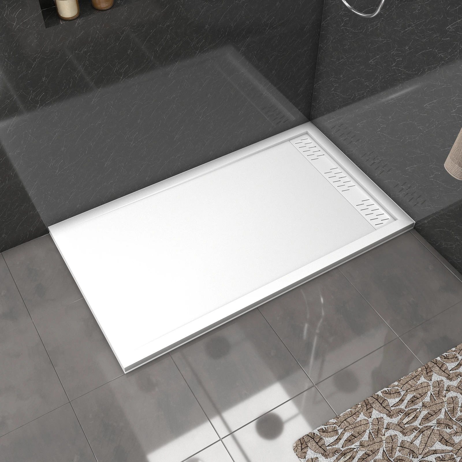 Receveur en acrylique Blanc 80x140x5 cm + Grilles Linéaires Chrome et Blanche - WHITENESS II Receveur en acrylique Blanc 80x140x5 cm + Grilles Linéaires Chrome et Blanche - WHITENESS II