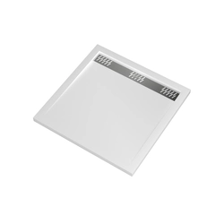 Receveur en acrylique Blanc 80x80x4 cm - Grille Linéaire Chrome - WHITENESS II