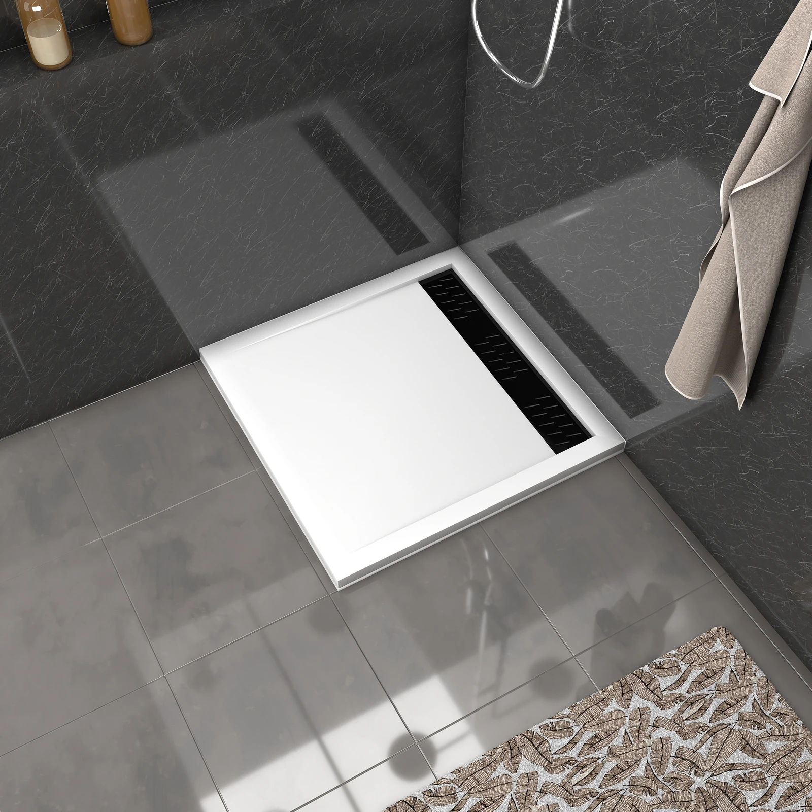 Receveur en acrylique Blanc 80x80x4 cm + Grilles Linéaires Chrome et Noire - WHITENESS II Receveur en acrylique Blanc 80x80x4 cm + Grilles Linéaires Chrome et Noire - WHITENESS II