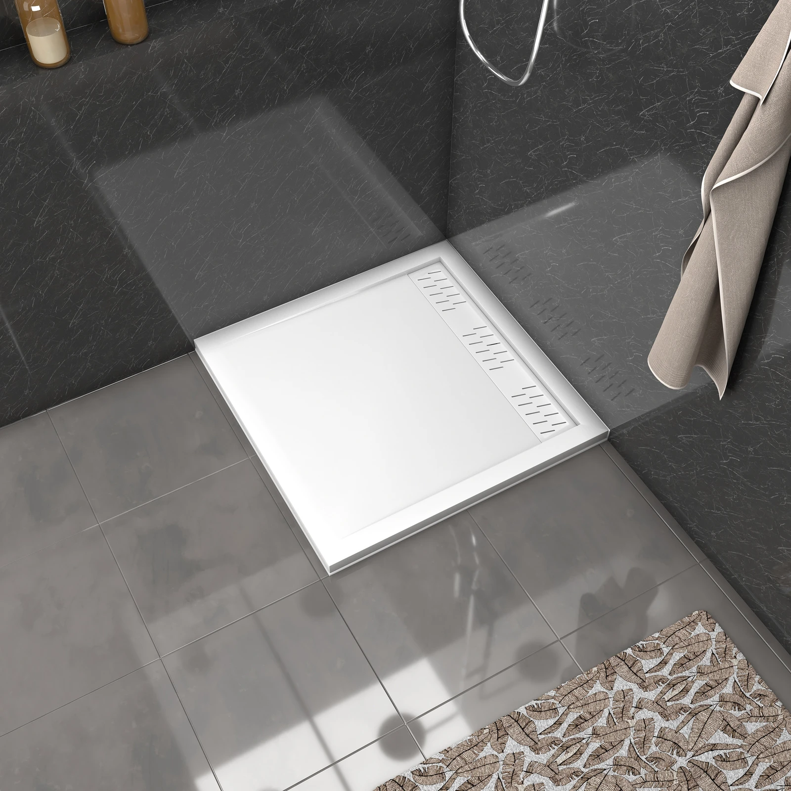 Receveur en acrylique Blanc 80x80x4 cm + Grilles Linéaires Chrome et Blanche - WHITENESS II Receveur en acrylique Blanc 80x80x4 cm + Grilles Linéaires Chrome et Blanche - WHITENESS II
