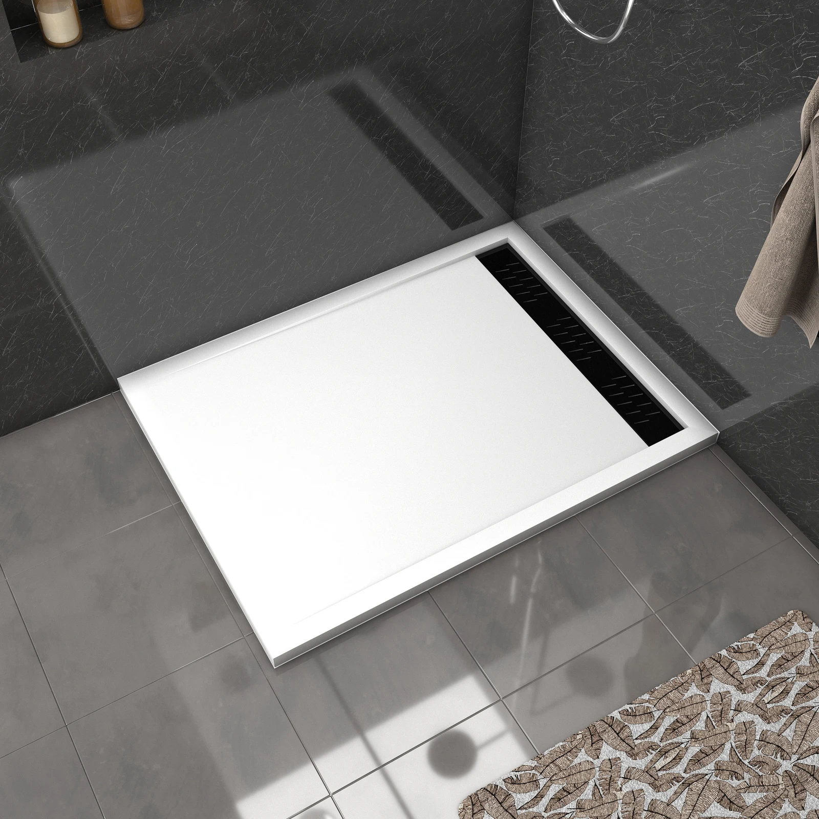 Receveur en acrylique Blanc 90x120x4 cm + Grilles Linéaires Chrome et Noire - WHITENESS II Receveur en acrylique Blanc 90x120x4 cm + Grilles Linéaires Chrome et Noire - WHITENESS II
