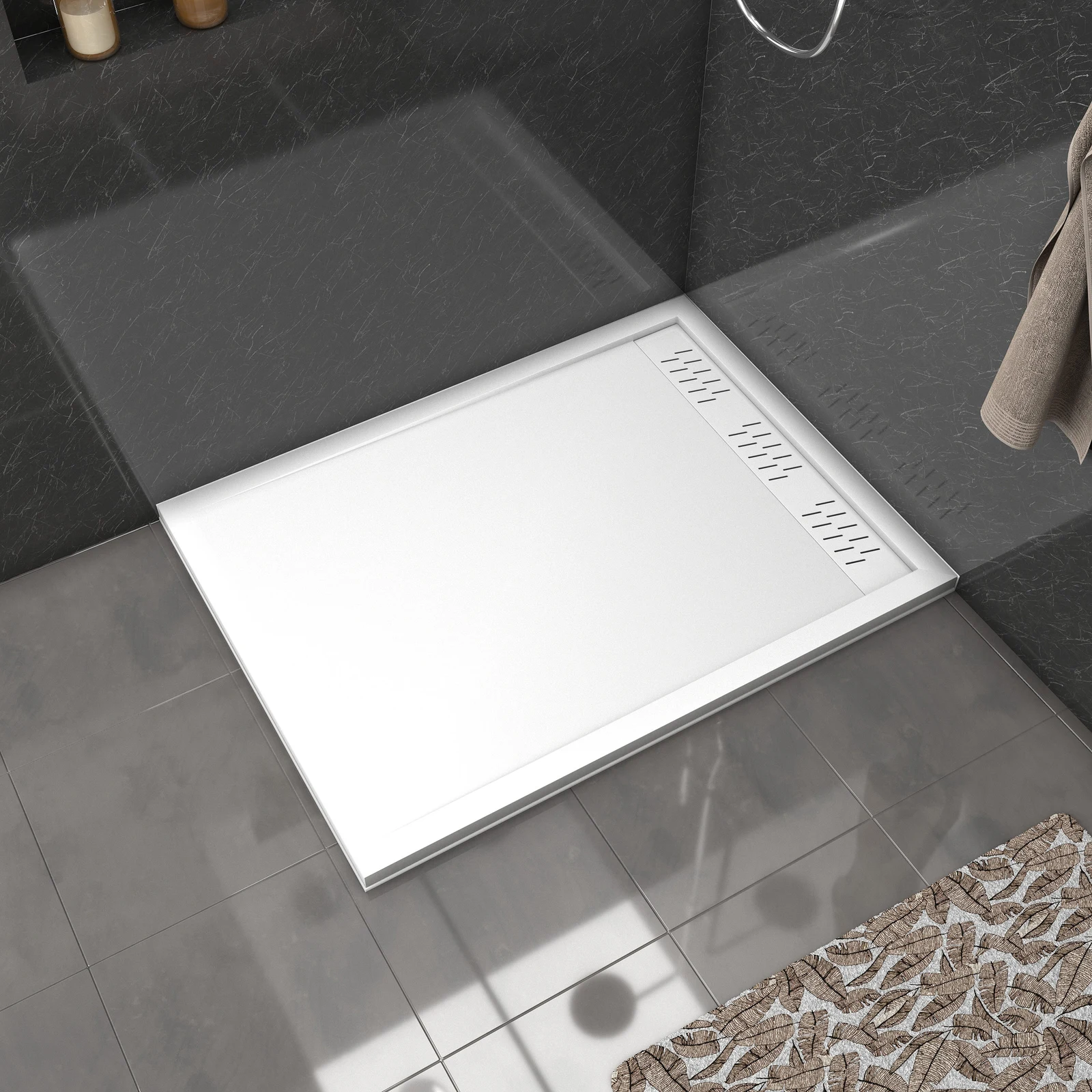 Receveur en acrylique Blanc 90x120x4 cm + Grilles Linéaires Chrome et Blanche - WHITENESS II Receveur en acrylique Blanc 90x120x4 cm + Grilles Linéaires Chrome et Blanche - WHITENESS II
