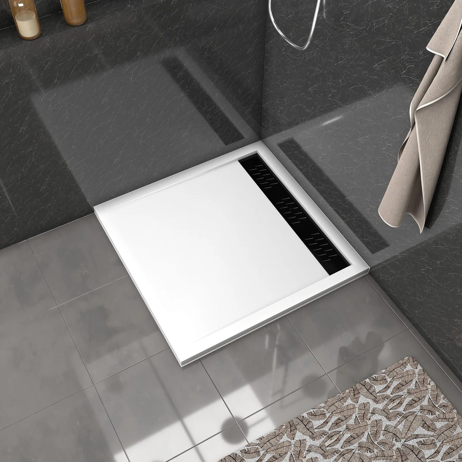 Receveur en acrylique Blanc 90x90x4 cm + Grilles Linéaires Chrome et Noire - WHITENESS II Receveur en acrylique Blanc 90x90x4 cm + Grilles Linéaires Chrome et Noire - WHITENESS II