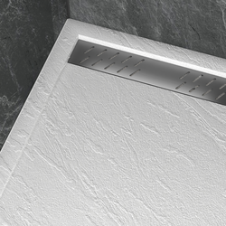 Receveur en acrylique Blanc Effet Pierre 80x80x4cm + Grilles Linéaires Chrome et Gun Metal