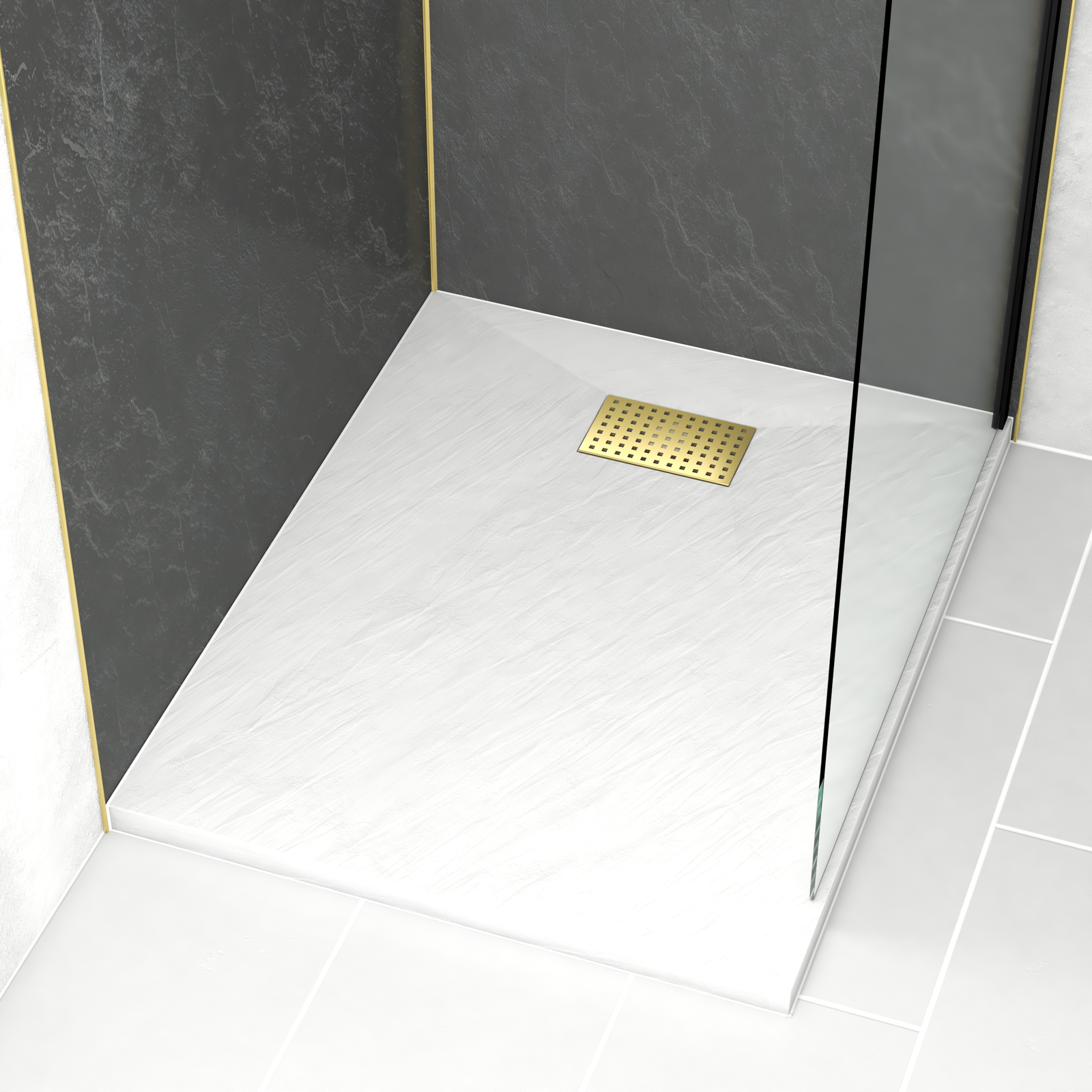 RECEVEUR STONE 2 BLANC EN SMC 100X80 + GRILLE PERFOREE OR RECEVEUR STONE 2 BLANC EN SMC 100X80 + GRILLE PERFOREE OR