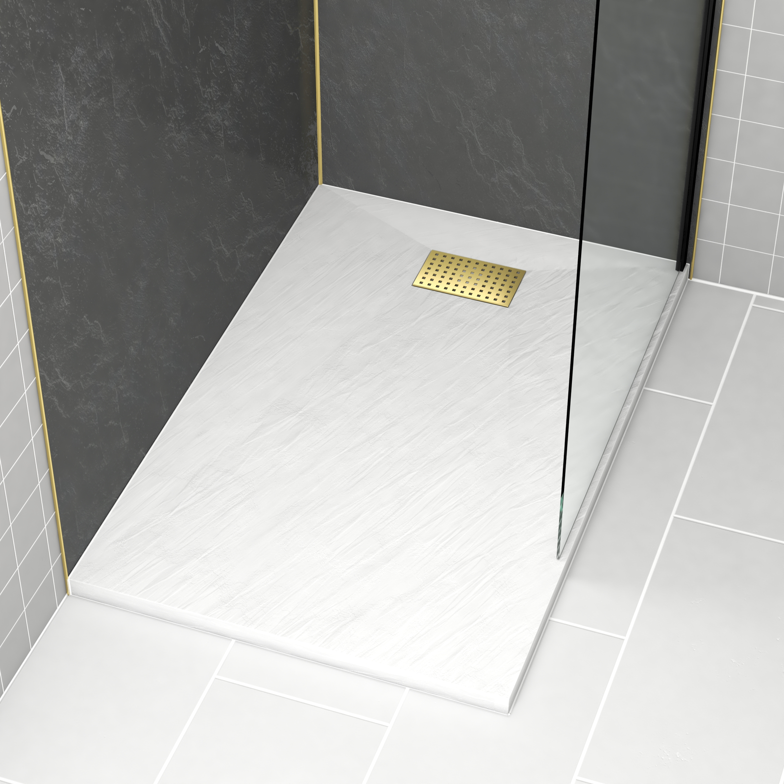 RECEVEUR STONE 2 BLANC EN SMC 120X80 + GRILLE PERFOREE OR RECEVEUR STONE 2 BLANC EN SMC 120X80 + GRILLE PERFOREE OR