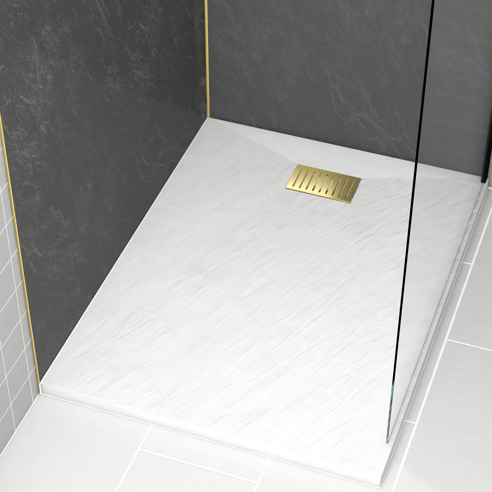 RECEVEUR STONE 2 BLANC EN SMC 120X90 + GRILLE LINEAIRE OR RECEVEUR STONE 2 BLANC EN SMC 120X90 + GRILLE LINEAIRE OR