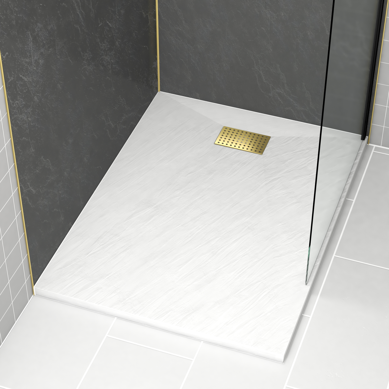 RECEVEUR STONE 2 BLANC EN SMC 120X90 + GRILLE PERFOREE OR RECEVEUR STONE 2 BLANC EN SMC 120X90 + GRILLE PERFOREE OR