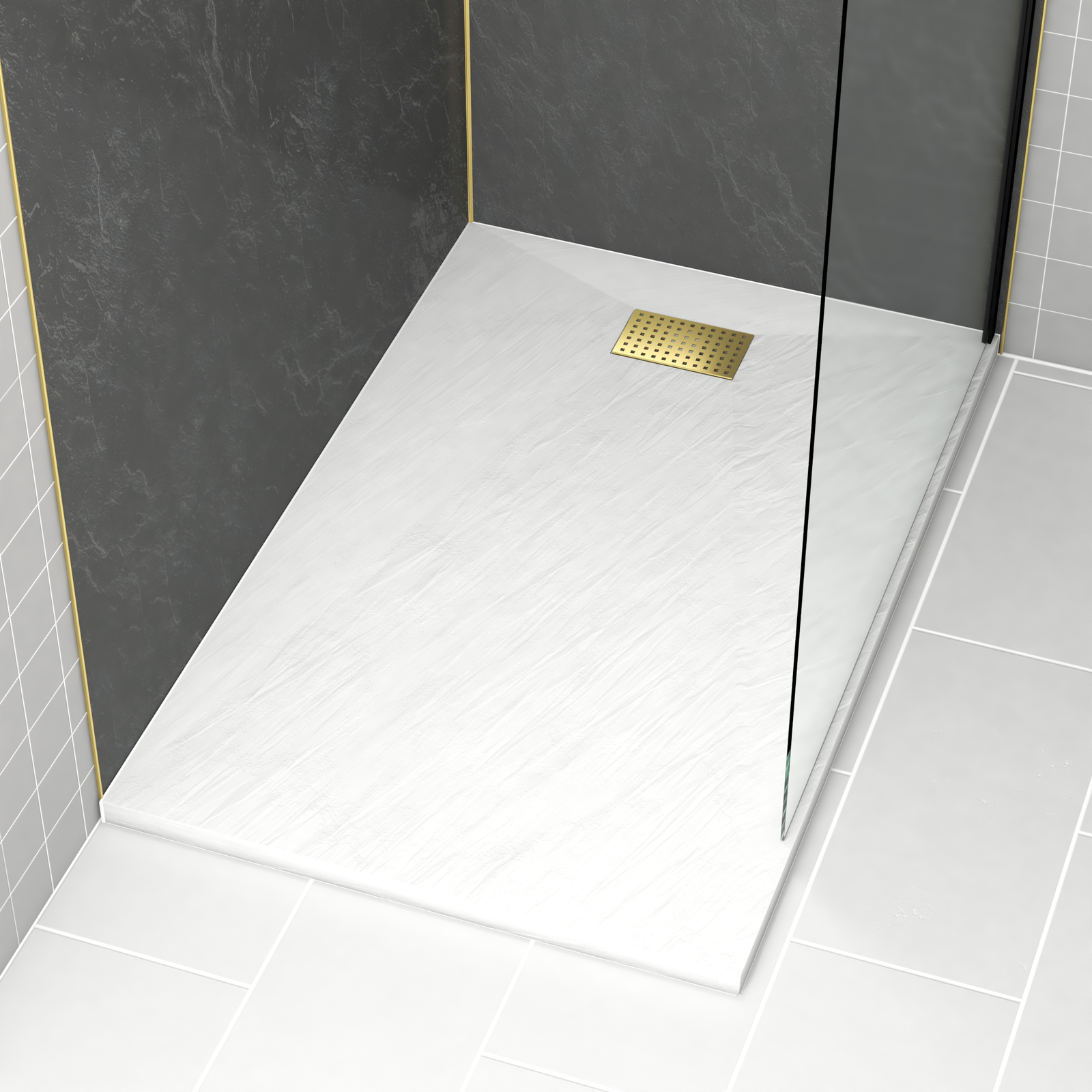 RECEVEUR STONE 2 BLANC EN SMC 140X90 + GRILLE PERFOREE OR RECEVEUR STONE 2 BLANC EN SMC 140X90 + GRILLE PERFOREE OR