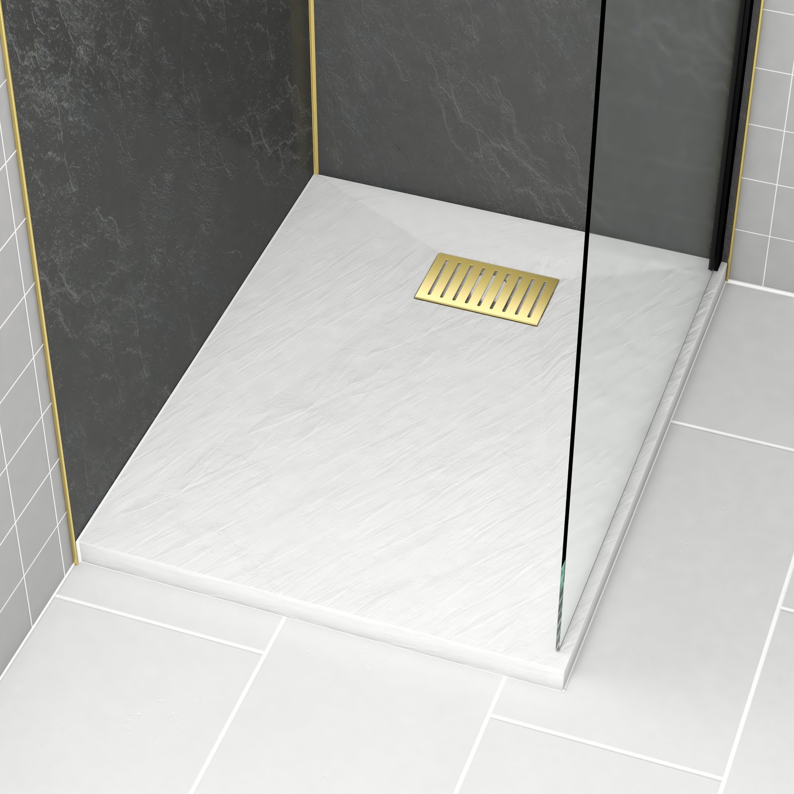 RECEVEUR STONE 2 BLANC EN SMC 90X70 + GRILLE LINEAIRE OR RECEVEUR STONE 2 BLANC EN SMC 90X70 + GRILLE LINEAIRE OR