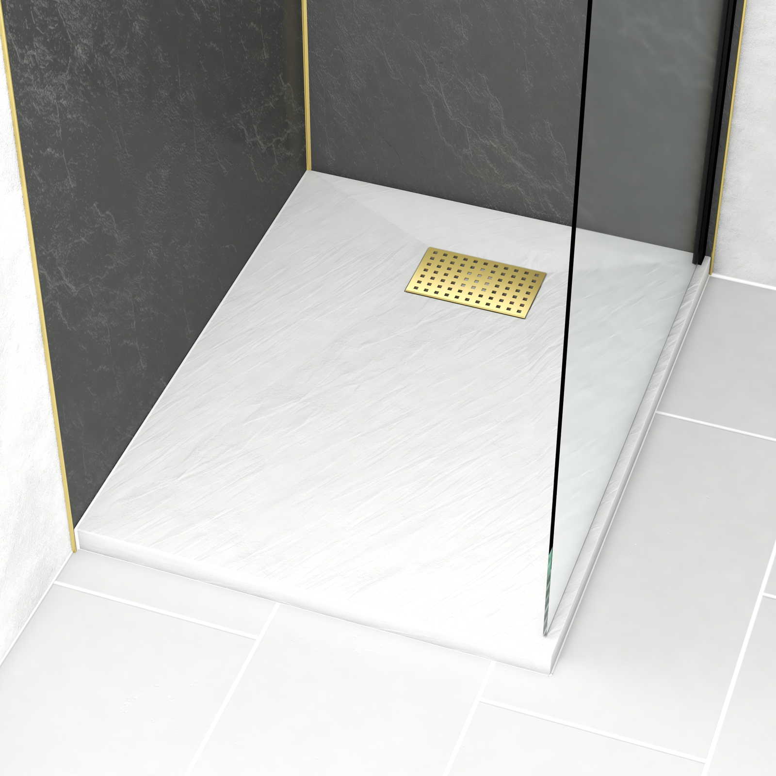 RECEVEUR STONE 2 BLANC EN SMC 90X70 + GRILLE PERFOREE OR RECEVEUR STONE 2 BLANC EN SMC 90X70 + GRILLE PERFOREE OR