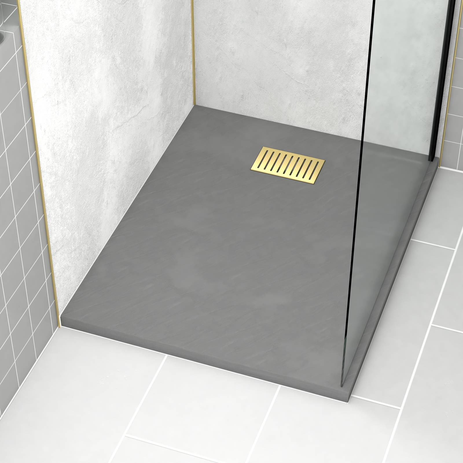 RECEVEUR STONE 2 GRIS EN SMC 100X80 + GRILLE LINEAIRE OR RECEVEUR STONE 2 GRIS EN SMC 100X80 + GRILLE LINEAIRE OR