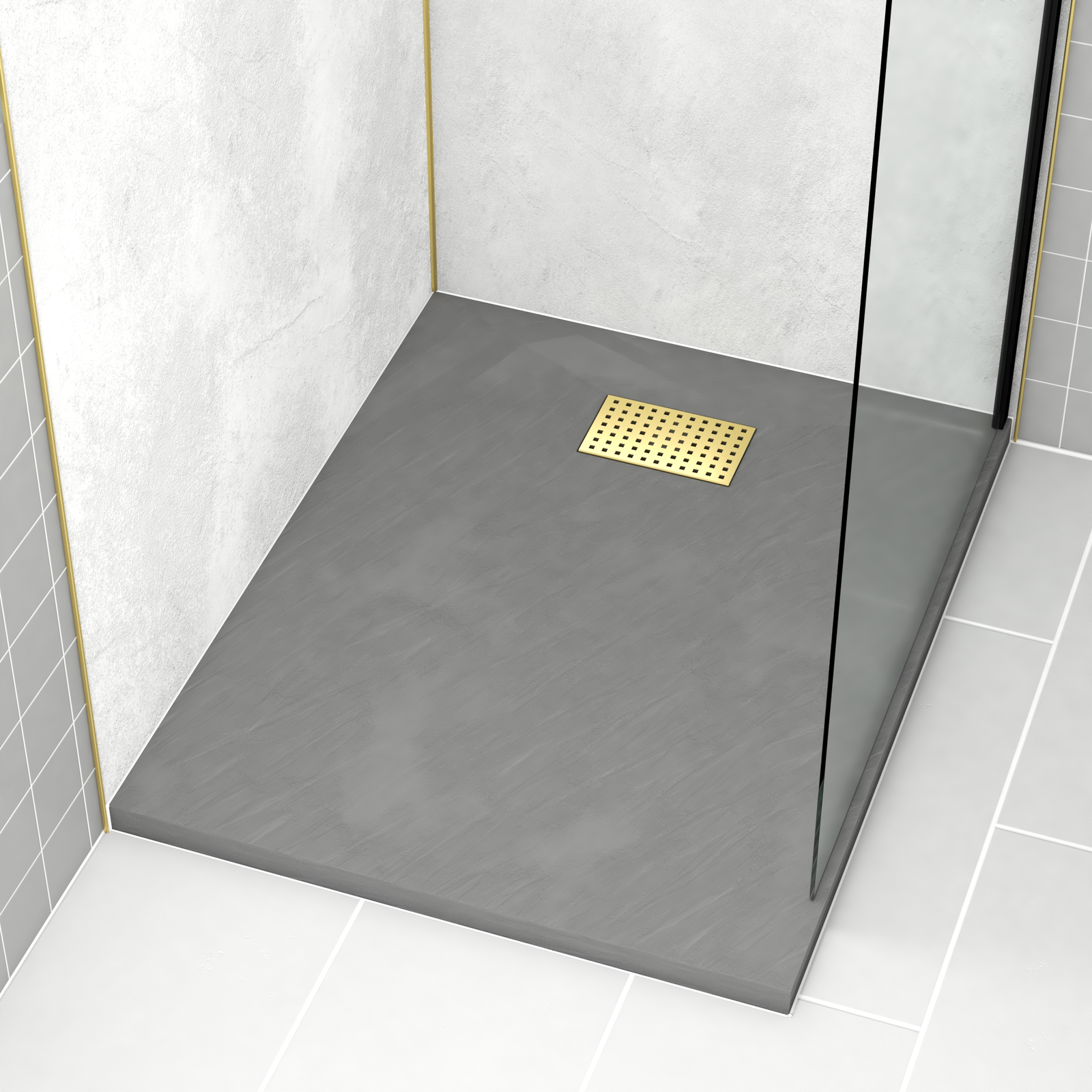 RECEVEUR STONE 2 GRIS EN SMC 100X80 + GRILLE PERFOREE OR RECEVEUR STONE 2 GRIS EN SMC 100X80 + GRILLE PERFOREE OR