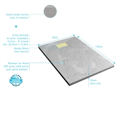 RECEVEUR STONE 2 GRIS EN SMC 120X80 + GRILLE PERFOREE OR