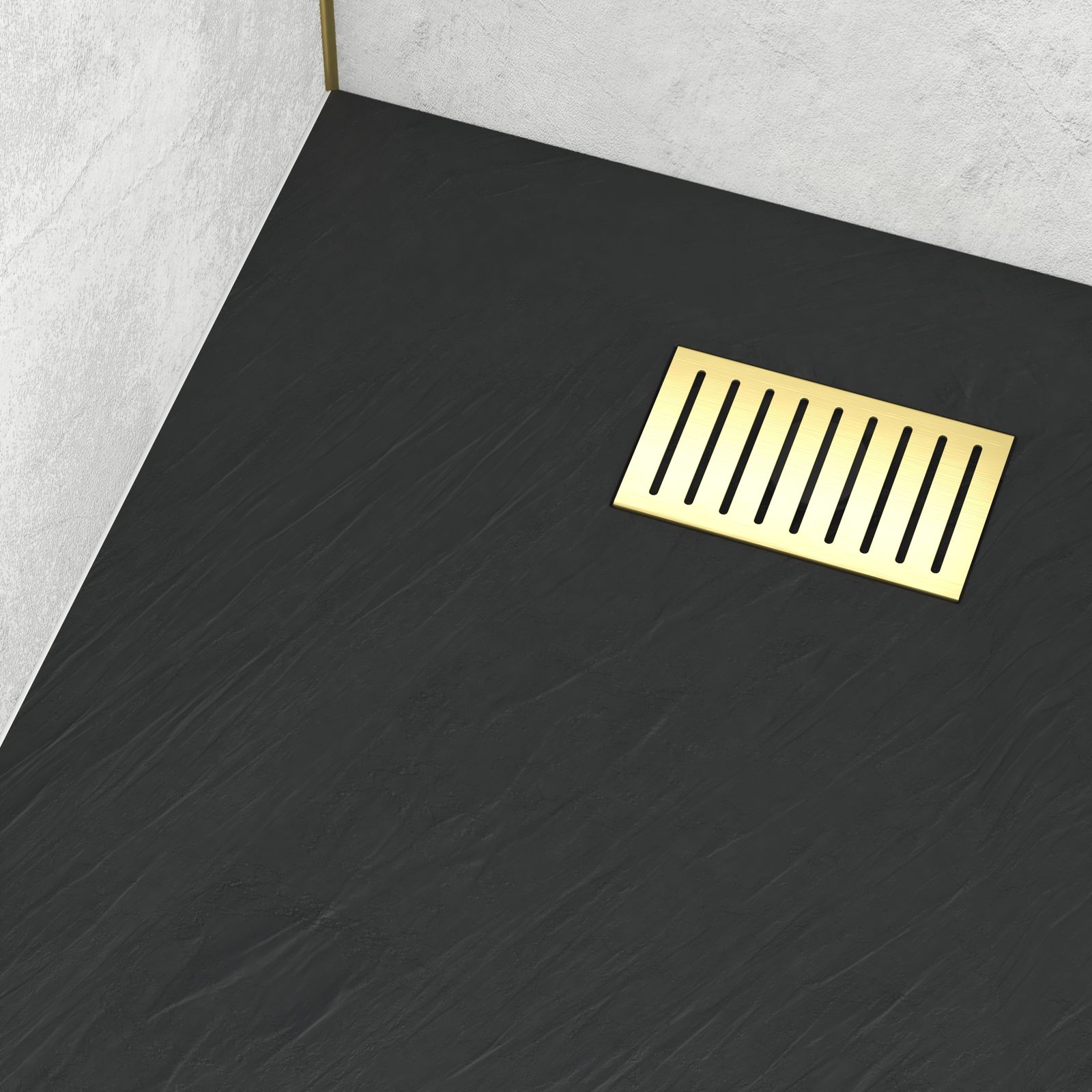 RECEVEUR STONE 2 NOIR EN SMC 100X80 + GRILLE LINEAIRE OR RECEVEUR STONE 2 NOIR EN SMC 100X80 + GRILLE LINEAIRE OR