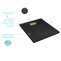RECEVEUR STONE 2 NOIR EN SMC 100X80 + GRILLE LINEAIRE OR