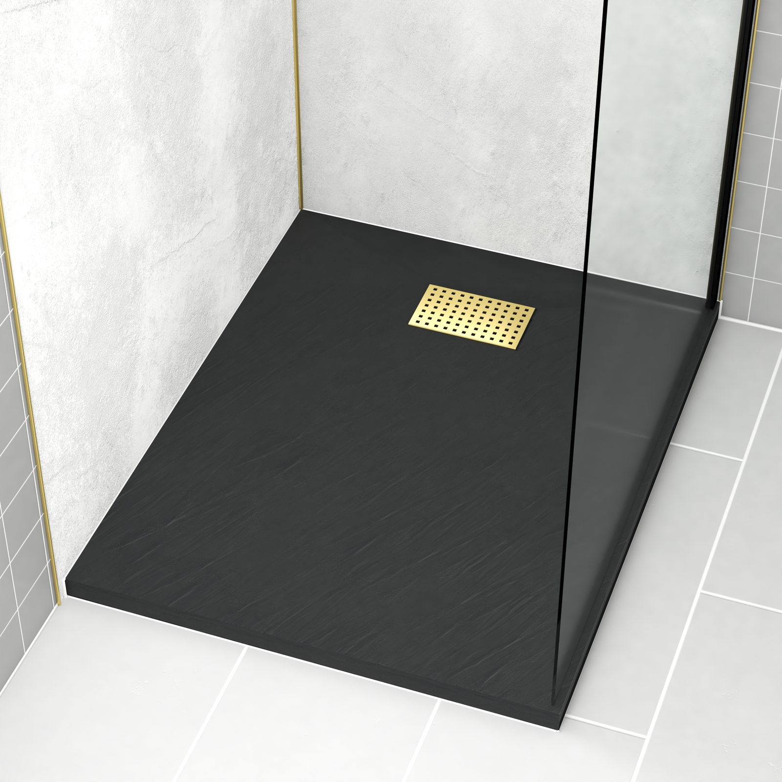 RECEVEUR STONE 2 NOIR EN SMC 100X80 + GRILLE PERFOREE OR RECEVEUR STONE 2 NOIR EN SMC 100X80 + GRILLE PERFOREE OR