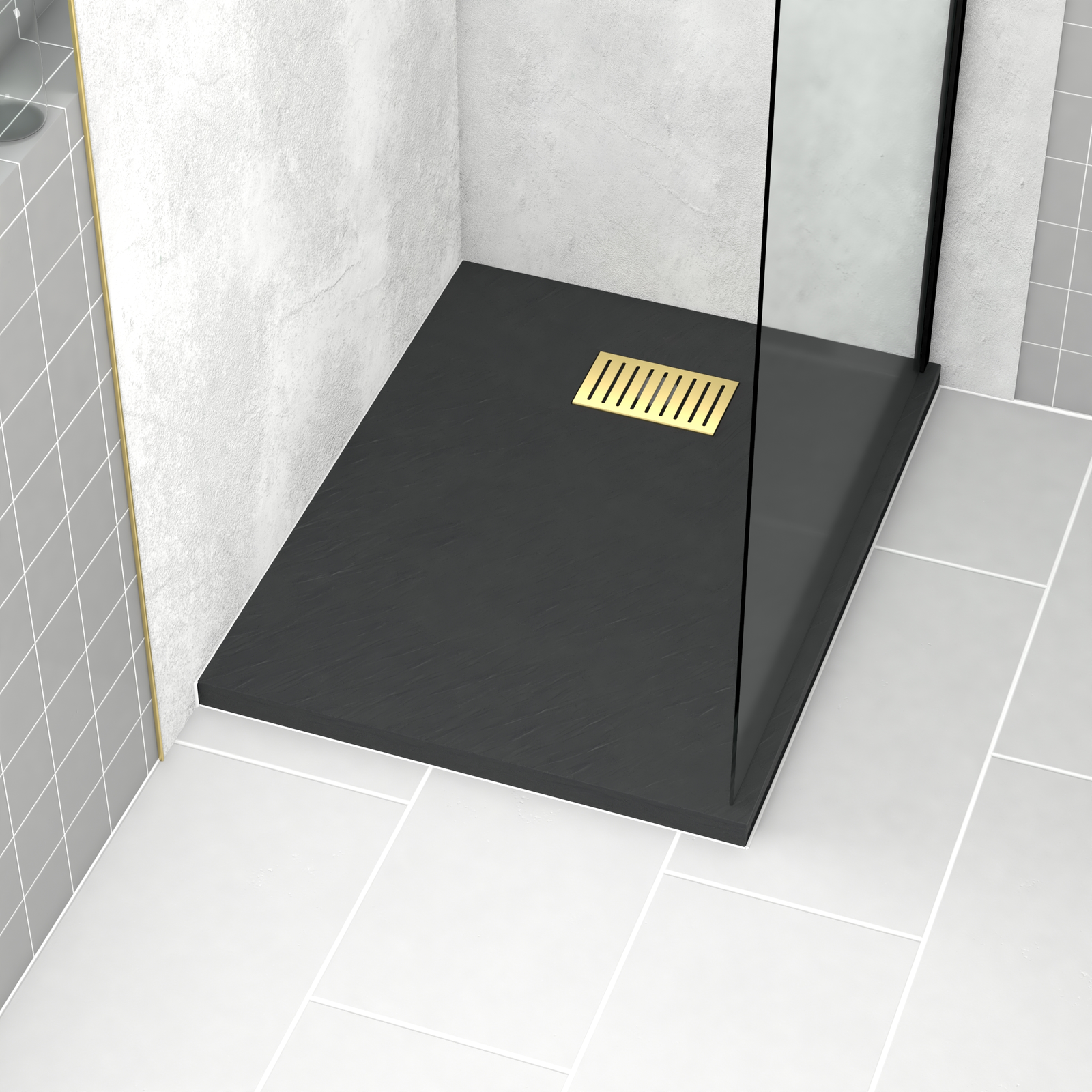 RECEVEUR STONE 2 NOIR EN SMC 90X70 + GRILLE LINEAIRE OR RECEVEUR STONE 2 NOIR EN SMC 90X70 + GRILLE LINEAIRE OR