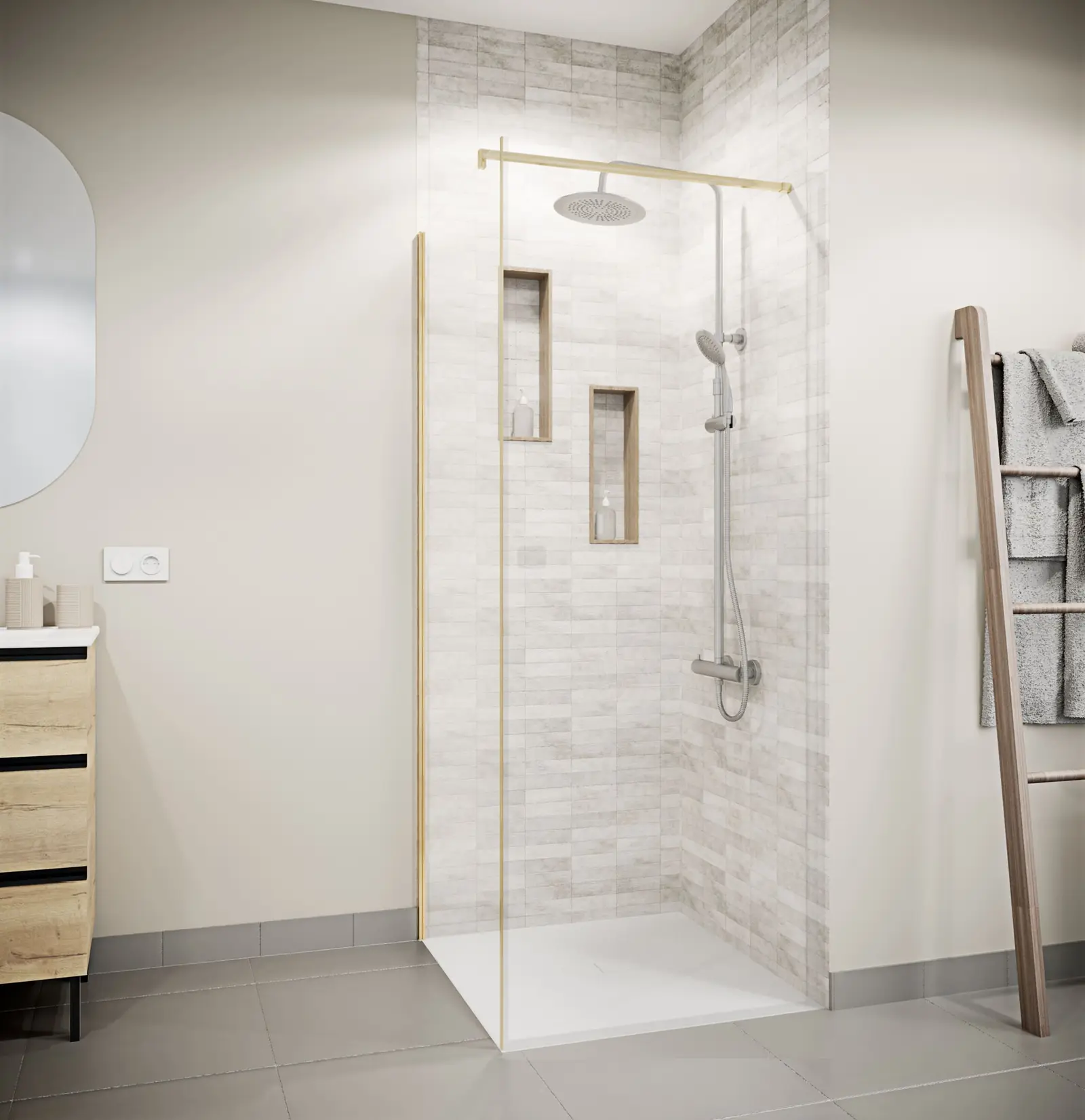 Retour pour Porte de Douche 90?180 cm Verre Trempe 5mm - Finition Or Brosse - GOLD ELEMENTARY