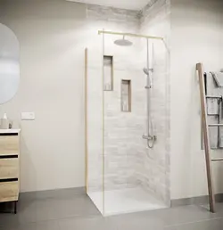 Retour pour Porte de Douche 90?180 cm Verre Trempe 5mm - Finition Or Brosse - GOLD ELEMENTARY