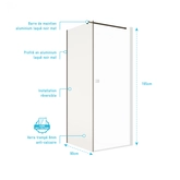 Retour pour Porte de Douche 90×195cm Verre Trempe 8mm Anticalcaire - Alu Noir - DARK ELEMENTARY