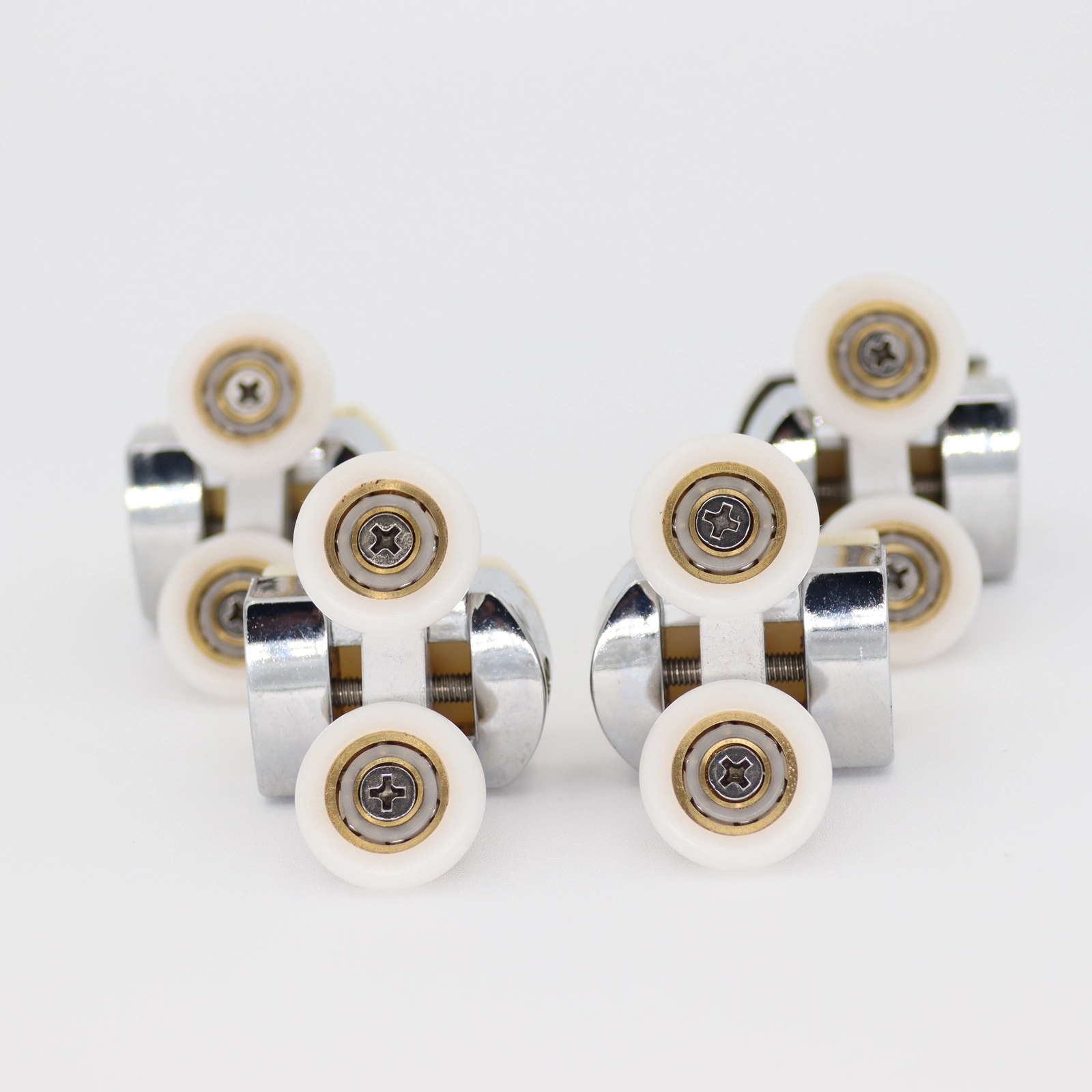 Set Roulettes doubles chromée de diamètre 23mm pour porte 5mm x4