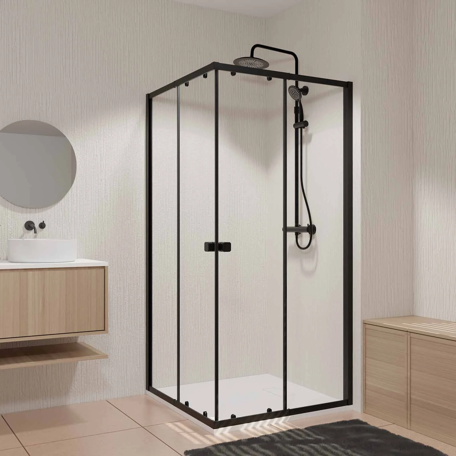 Ensemble portes de douche coulissantes extensibles Noir 80/90x185cm - BLACK SLIDE 80-90