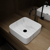 Vasque à poser Carrée en Céramique Blanche Mat Effet Marbre - 38x38x13 cm - WHITE MARBLE