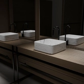 Vasque à poser Carrée en Céramique Blanche Mat Effet Marbre - 38x38x13 cm - WHITE MARBLE