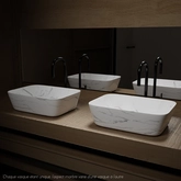 Vasque à poser Rectangle en Céramique Blanche Mat Effet Marbre - 45,5x32,5x13 cm - WHITE MARBLE