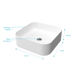 Vasque carrée blanche en céramique à poser - 40x40x13.5cm - POP SQUARE ROUNDED