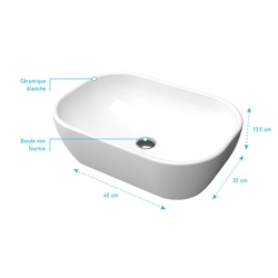 Vasque rectangle blanche en céramique à poser - 46x33x13.5cm - POP CRIB