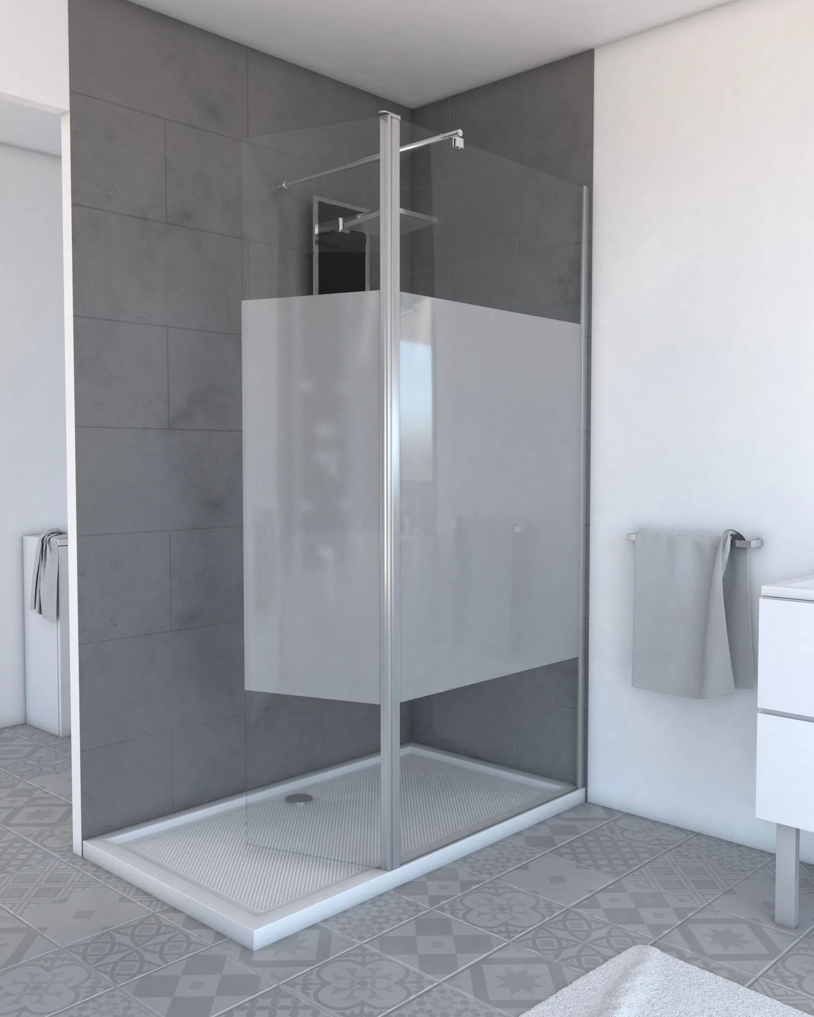 Volet pivotant a bande depolie pour paroi de douche a l'italienne - 40x200cm - verre depolie 6mm