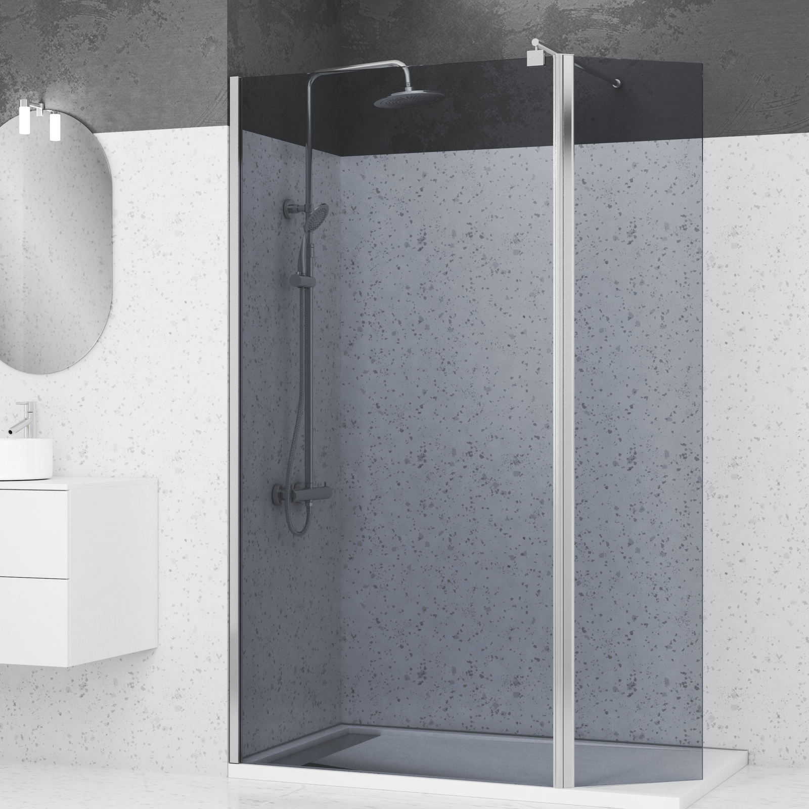 Volet pivotant fume pour paroi de douche a l'italienne - 40x200 cm VERRE FUME 6mm