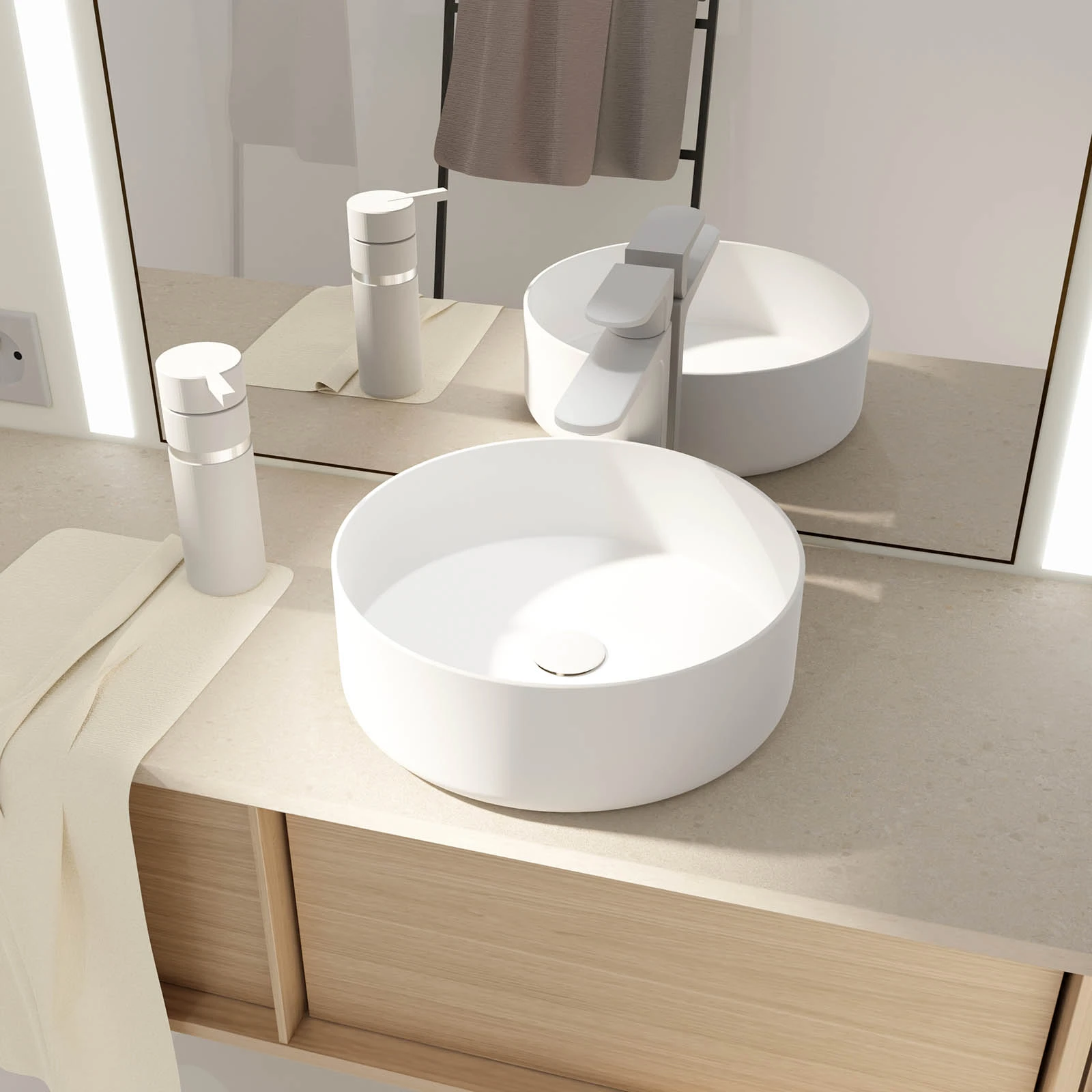 WHITE MATT CERAMIQUE WASHBASIN ROUND 35.5 / VASQUE A POSER BLANCHE MATE RONDE 35.5