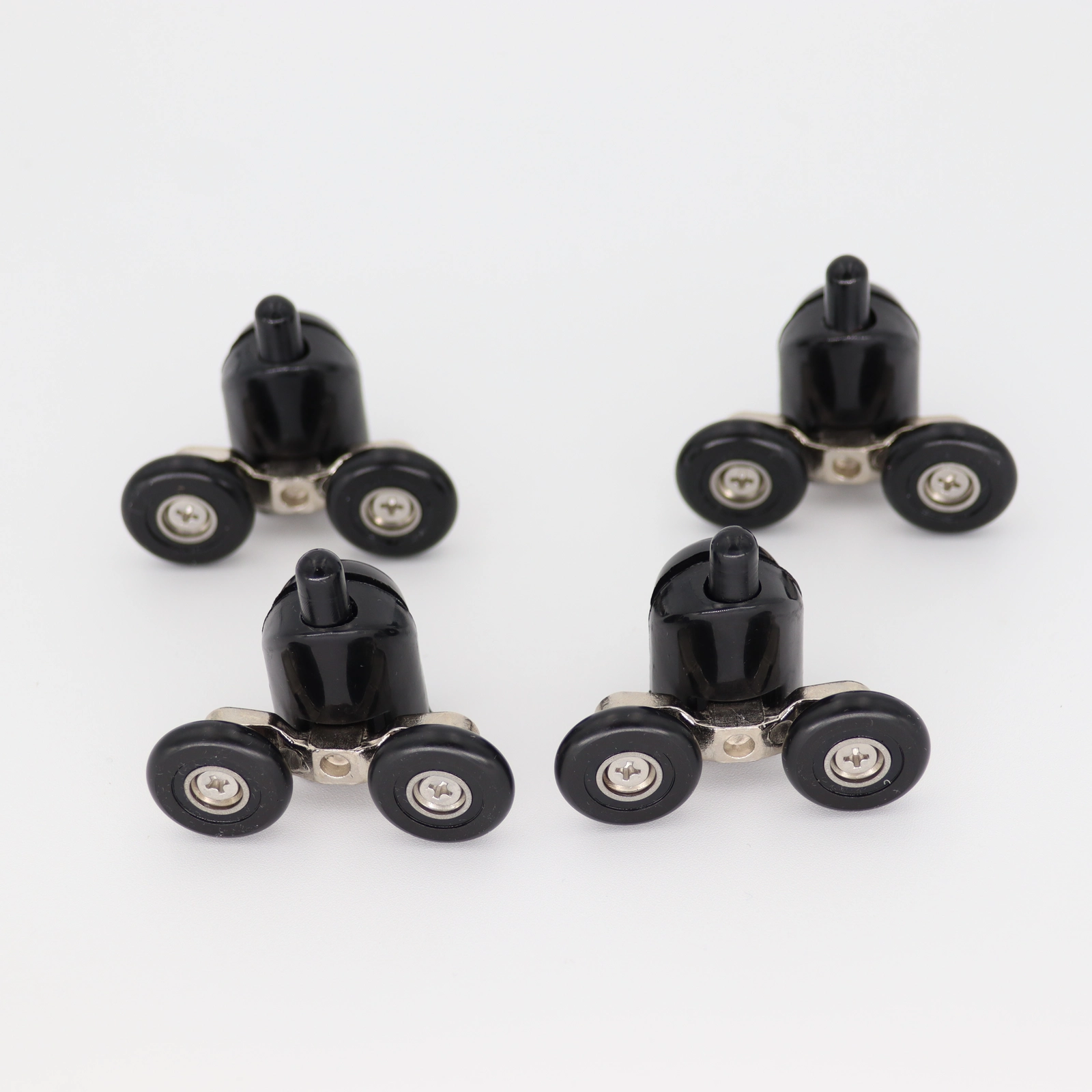 x4 - DOUBLE WHEELS 23mm WITH BIG BLACK PLASTIC BODY WITH PUSH / ROULETTE DOUBLE 23mm AVEC CORPS PLATIQUE NOIR AVEC BOUTON